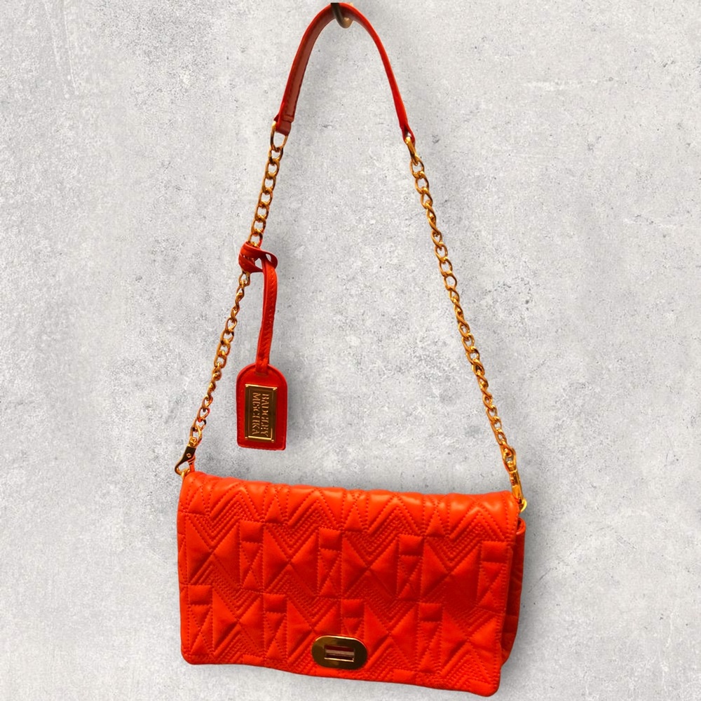 Badgley Mischka orange quilted leather shoulder bag